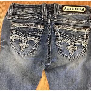 Rock Revival Womens 26 Pilkin Denim Blue Boot Jeans Embroidered
